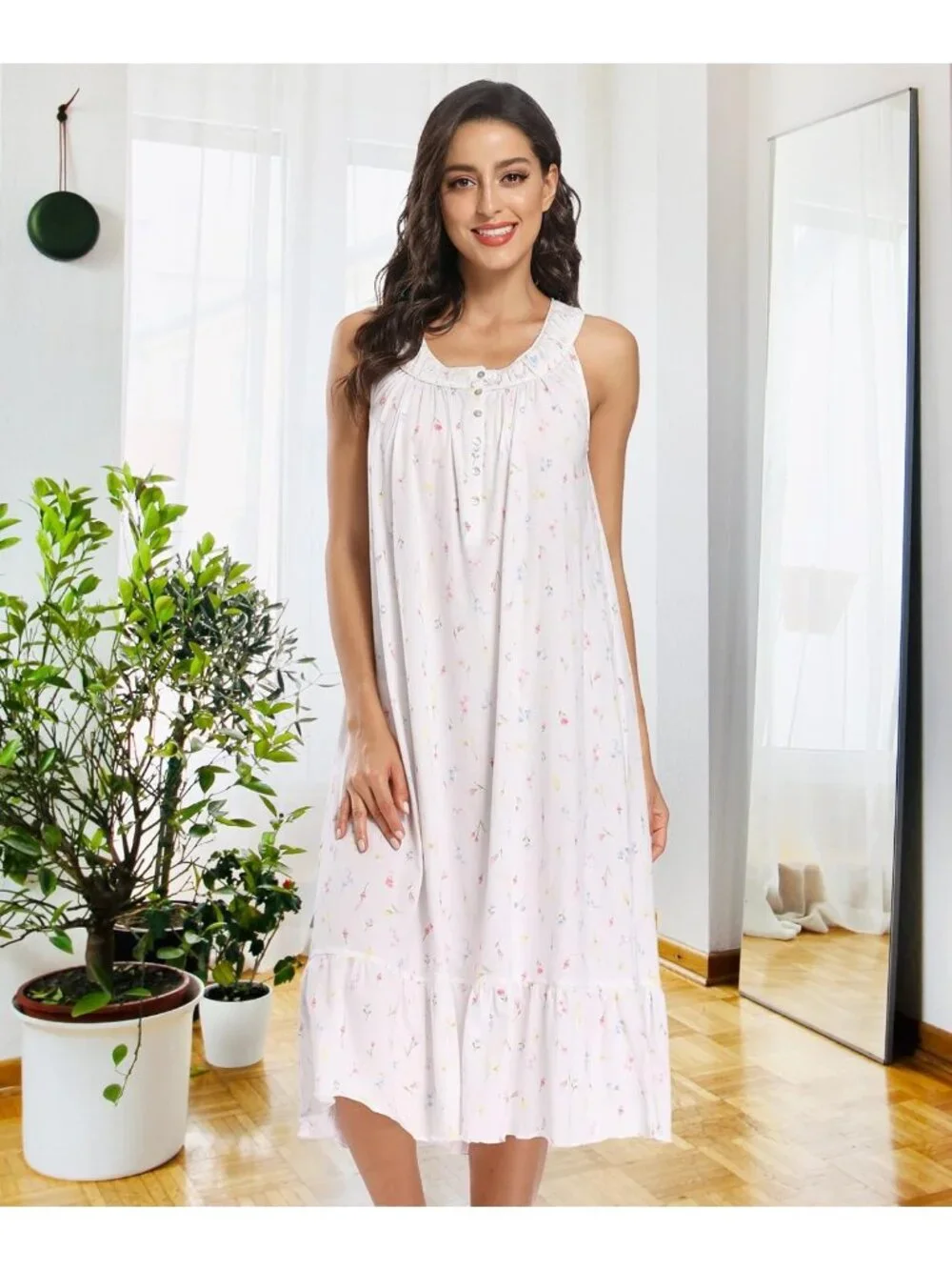 Soft Cotton Nightgown for Women | Long Sleeveless Sleepwear | Cozy Ladies Gown